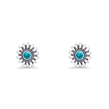 Sunflower Stud Earring 8.6mm Turquoise Oxidized 925 Sterling Silver Wholesale